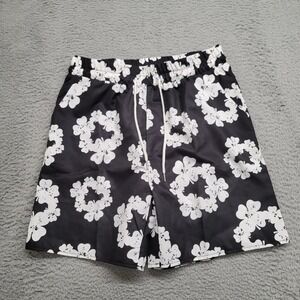 ROMWE Shorts Mens Large Black Floral Beach‎ Outdoors Boardshorts Casual Stretch